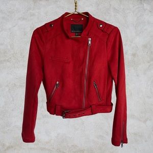 NEW Banana Republic Red Vegan Suede Moto Jacket XS